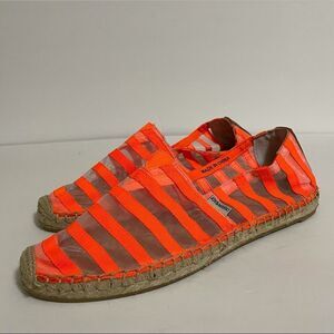 Jay & Mario Neon Orange Striped Sheer Mesh Slip On Espadrilles Size 8 New